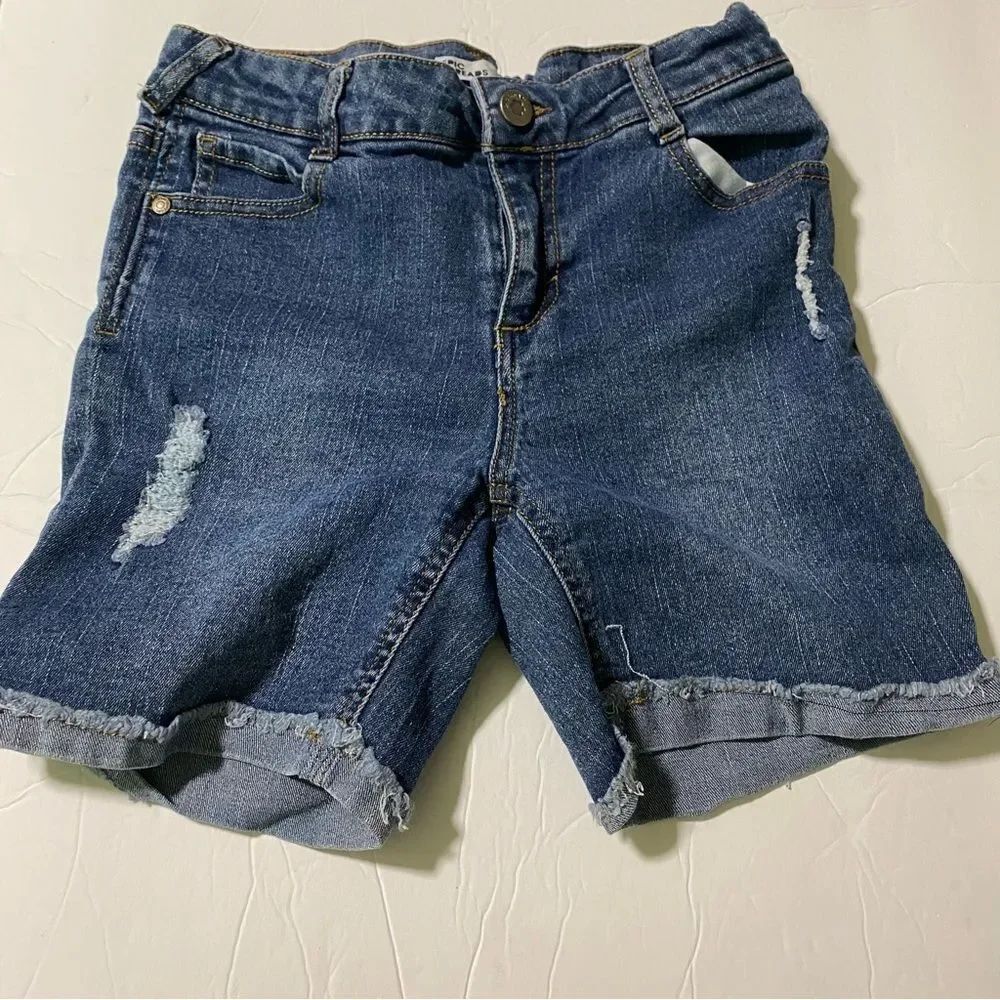 Epic Threads blue denim jean stretchy pull on Long Bermuda shorts jorts girls 14